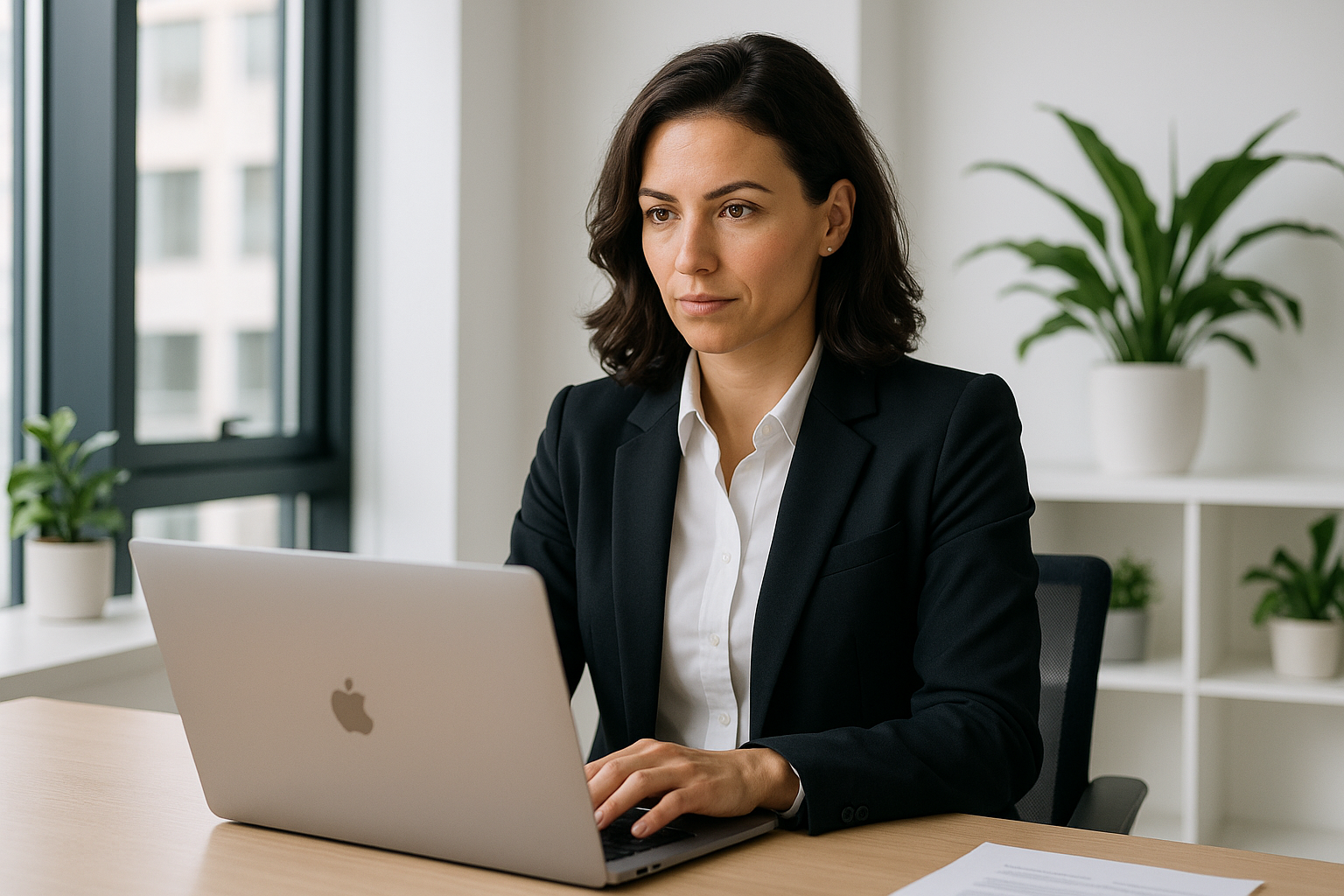 Profesional trabajando con confianza en oficina moderna